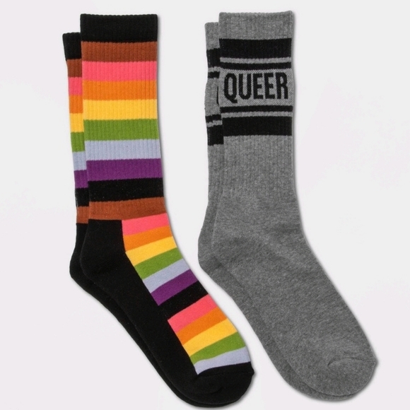Pride Adult 2pk Socks Queer Rainbow Heather Gray - Picture 1 of 7